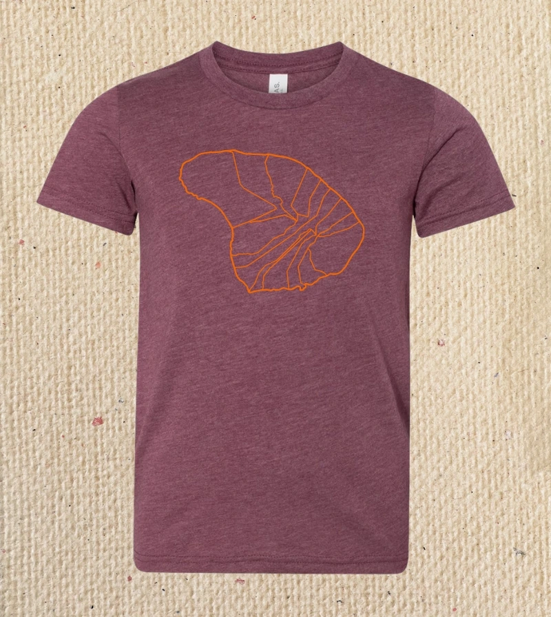 Keiki Ahupua‘a Shirt Front – Maroon with orange graphic